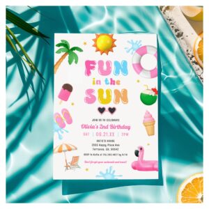 Fun In The Sun Pool Party Girl Birthday Party Invitation