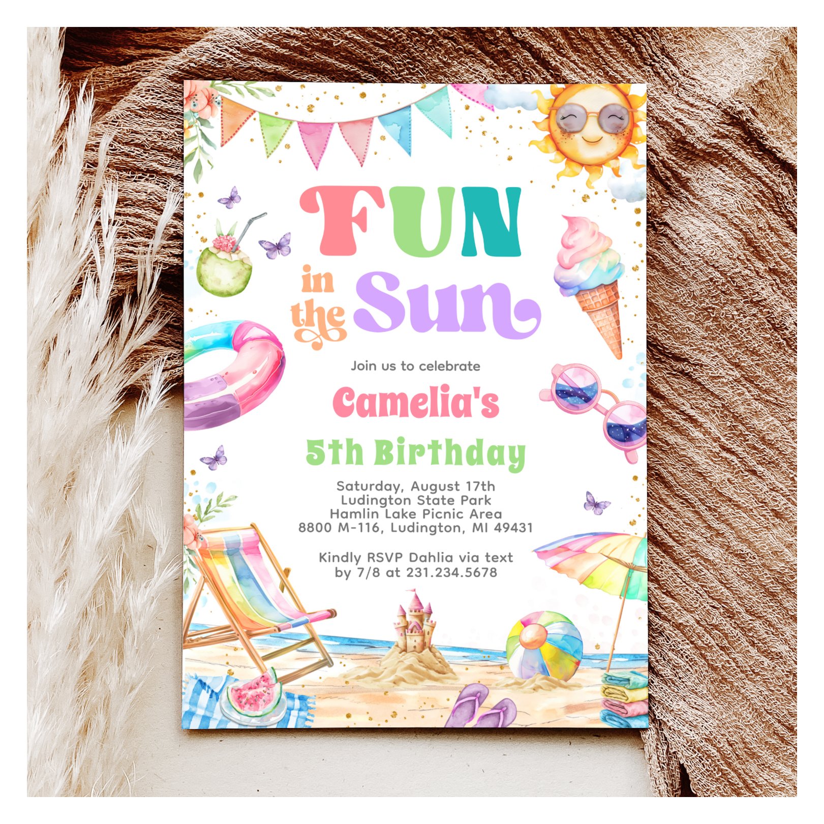 Fun in the Sun Summer Birthday Beach Party Invitation