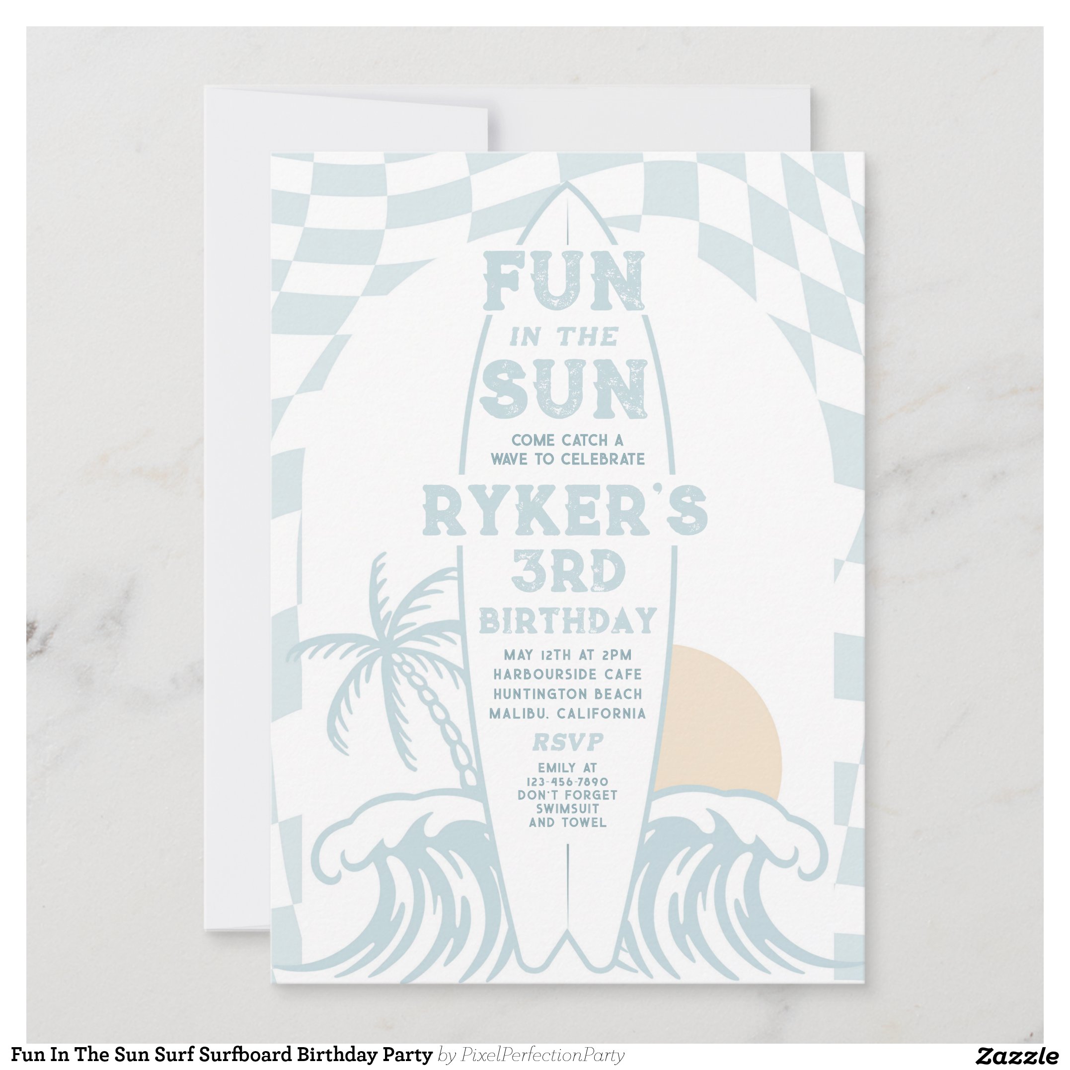Fun In The Sun Surf Surfboard Birthday Party Invitation