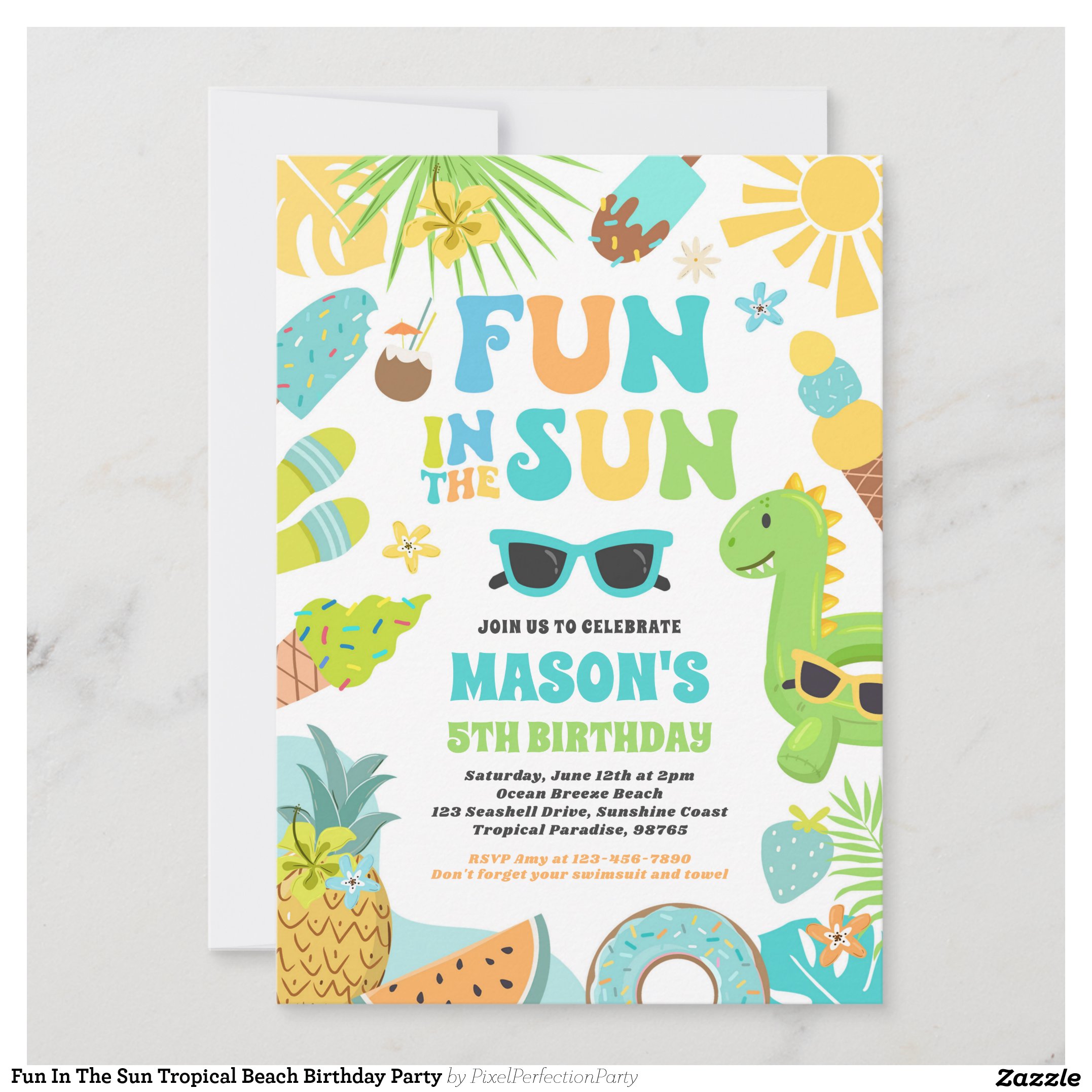 Fun In The Sun Tropical Beach Birthday Party Invitation