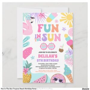 Fun In The Sun Tropical Beach Birthday Party Invitation