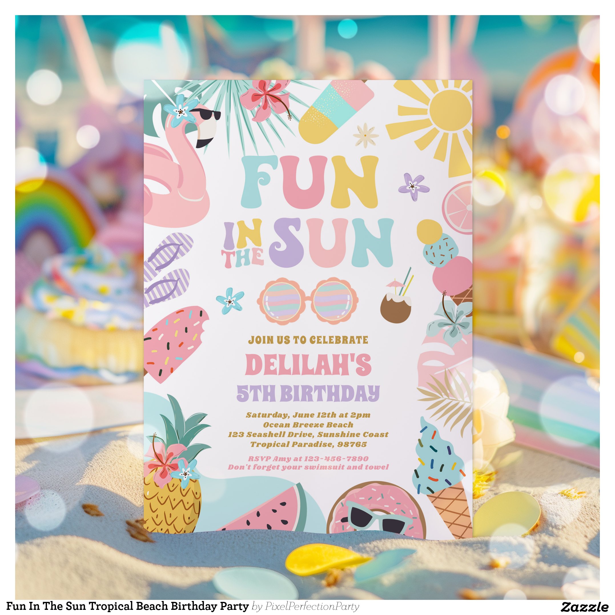 Fun In The Sun Tropical Beach Birthday Party Invitation
