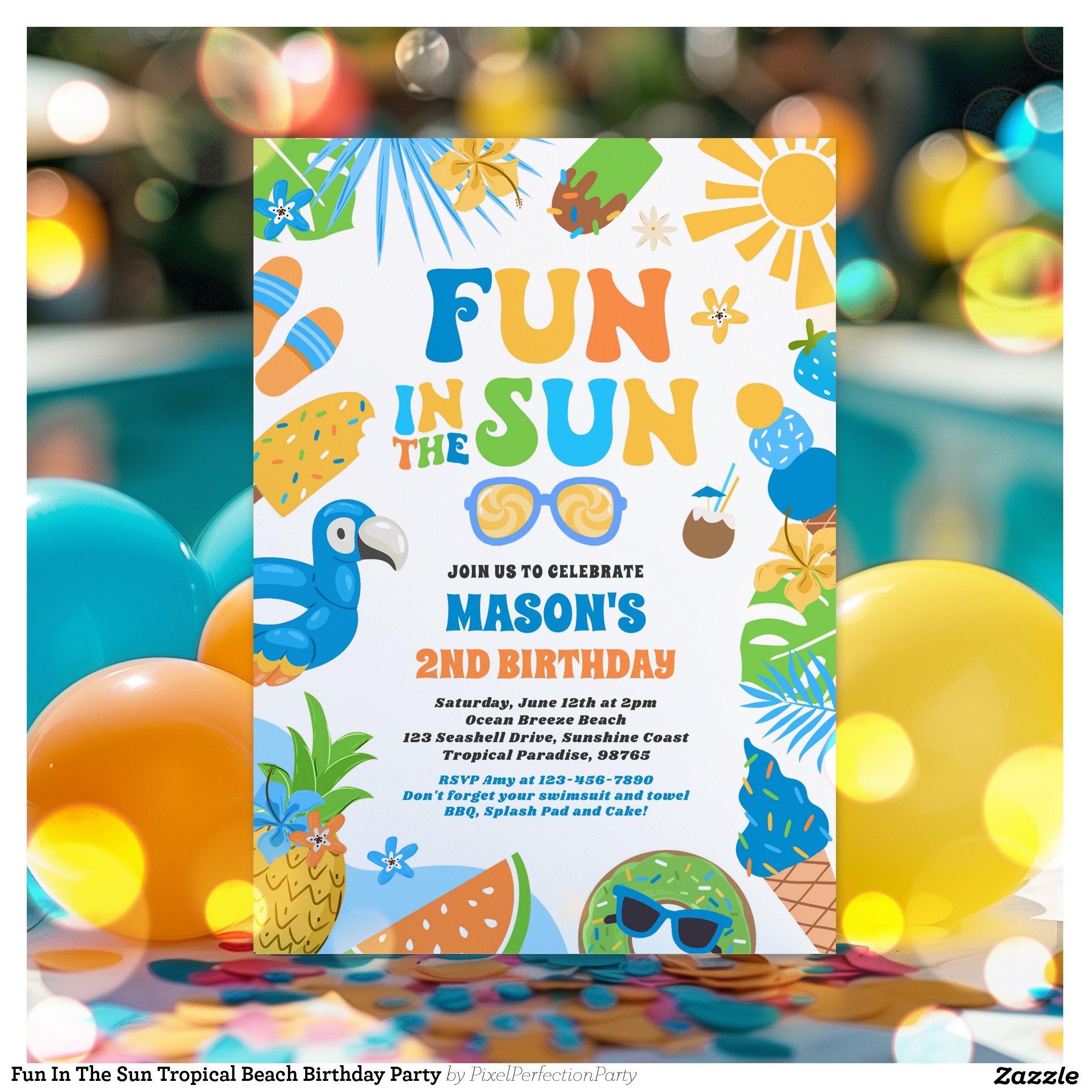 Fun In The Sun Tropical Beach Birthday Party Invitation