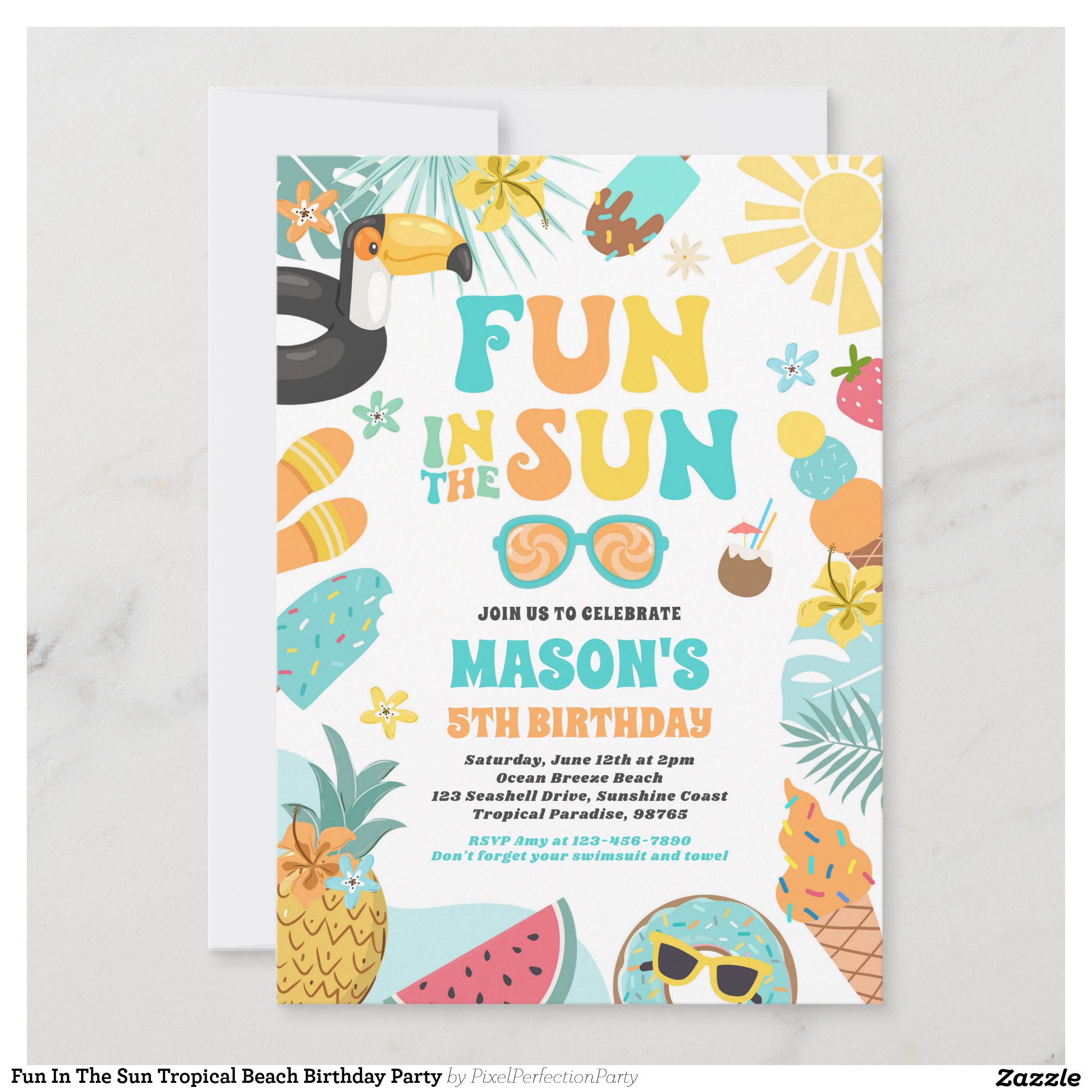 Fun In The Sun Tropical Beach Birthday Party Invitation