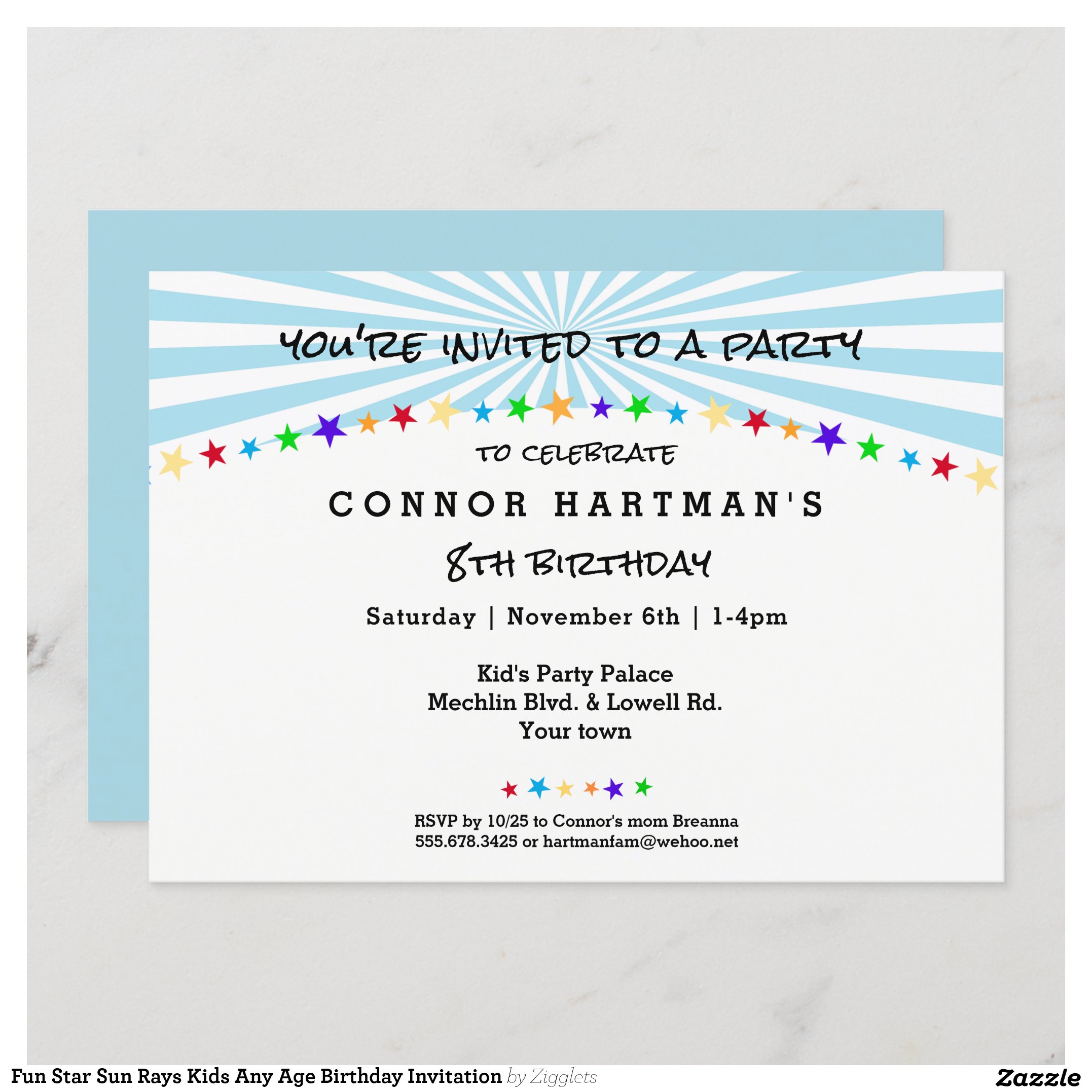 Fun Star Sun Rays Kids Any Age Birthday Invitation