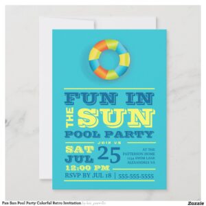 Fun Sun Pool Party Colorful Retro Invitation