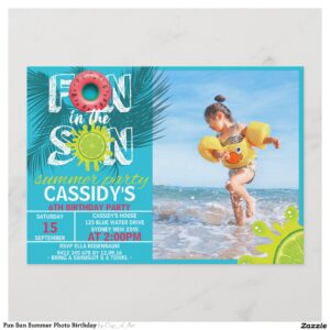 Fun Sun Summer Photo Birthday Invitation