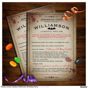 Funny Lunatic Asylum Halloween Birthday Party Invitation