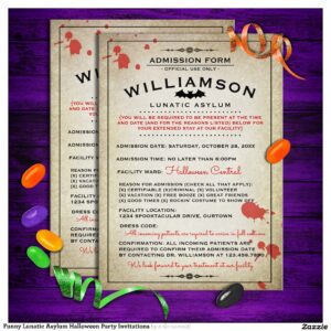 Funny Lunatic Asylum Halloween Party Invitations