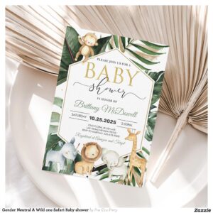 Gender Neutral A Wild one Safari Baby shower Invitation