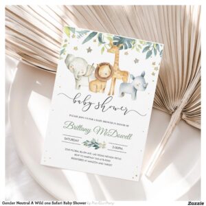 Gender Neutral A Wild one Safari Baby Shower Invitation