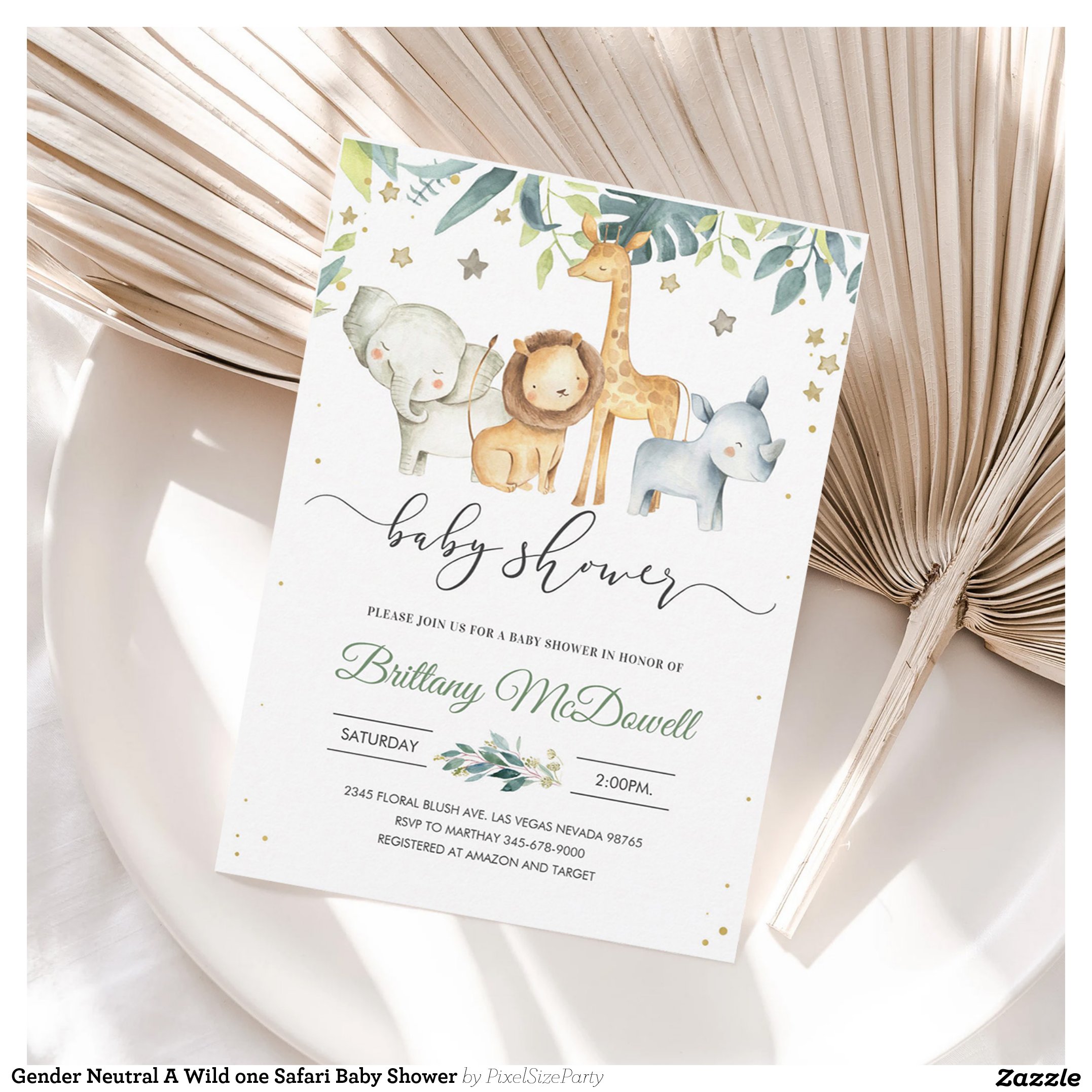 Gender Neutral A Wild one Safari Baby Shower Invitation