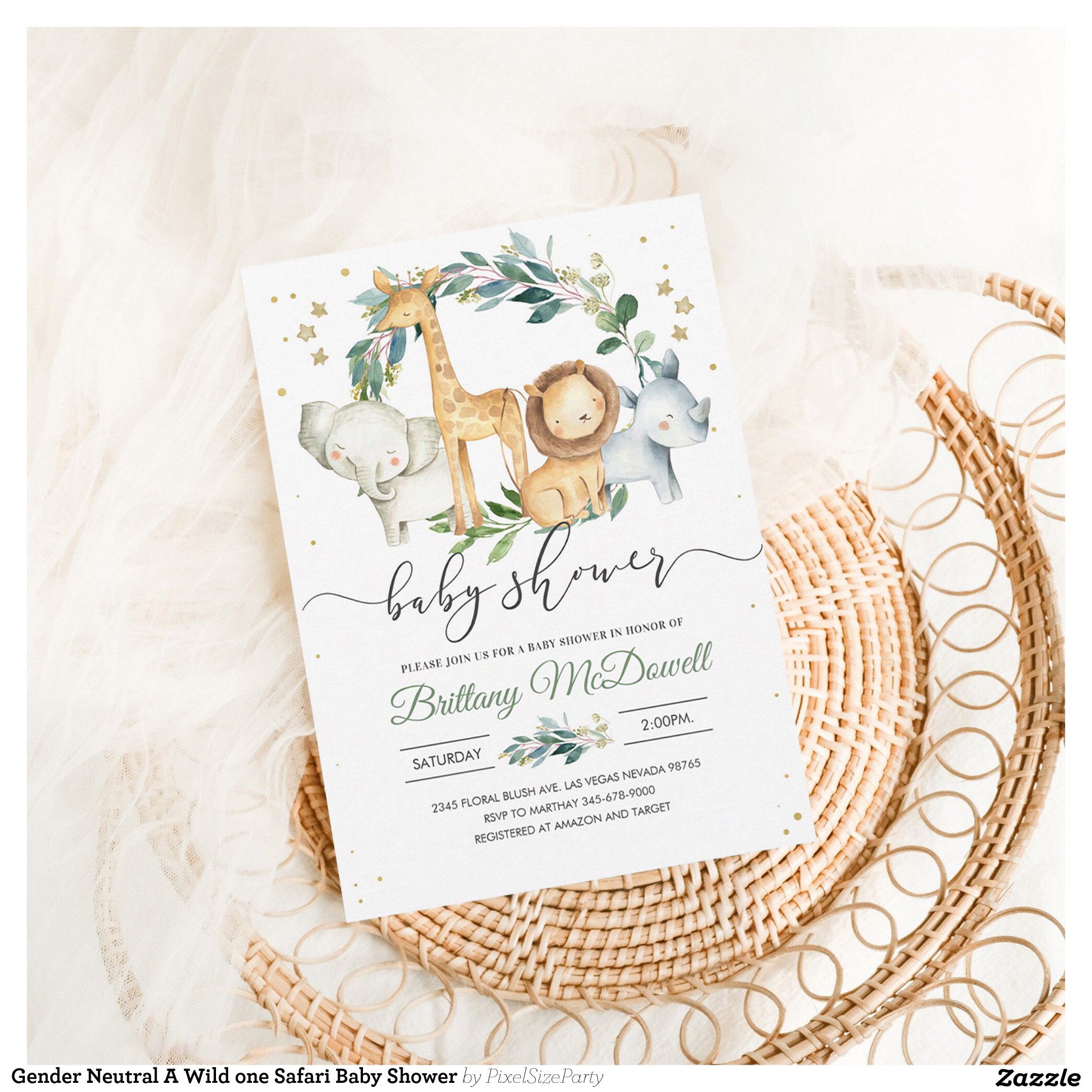 Gender Neutral A Wild one Safari Baby Shower Invitation