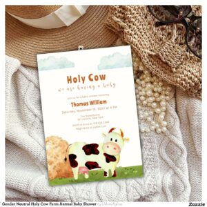 Gender Neutral Holy Cow Farm Animal Baby Shower Invitation