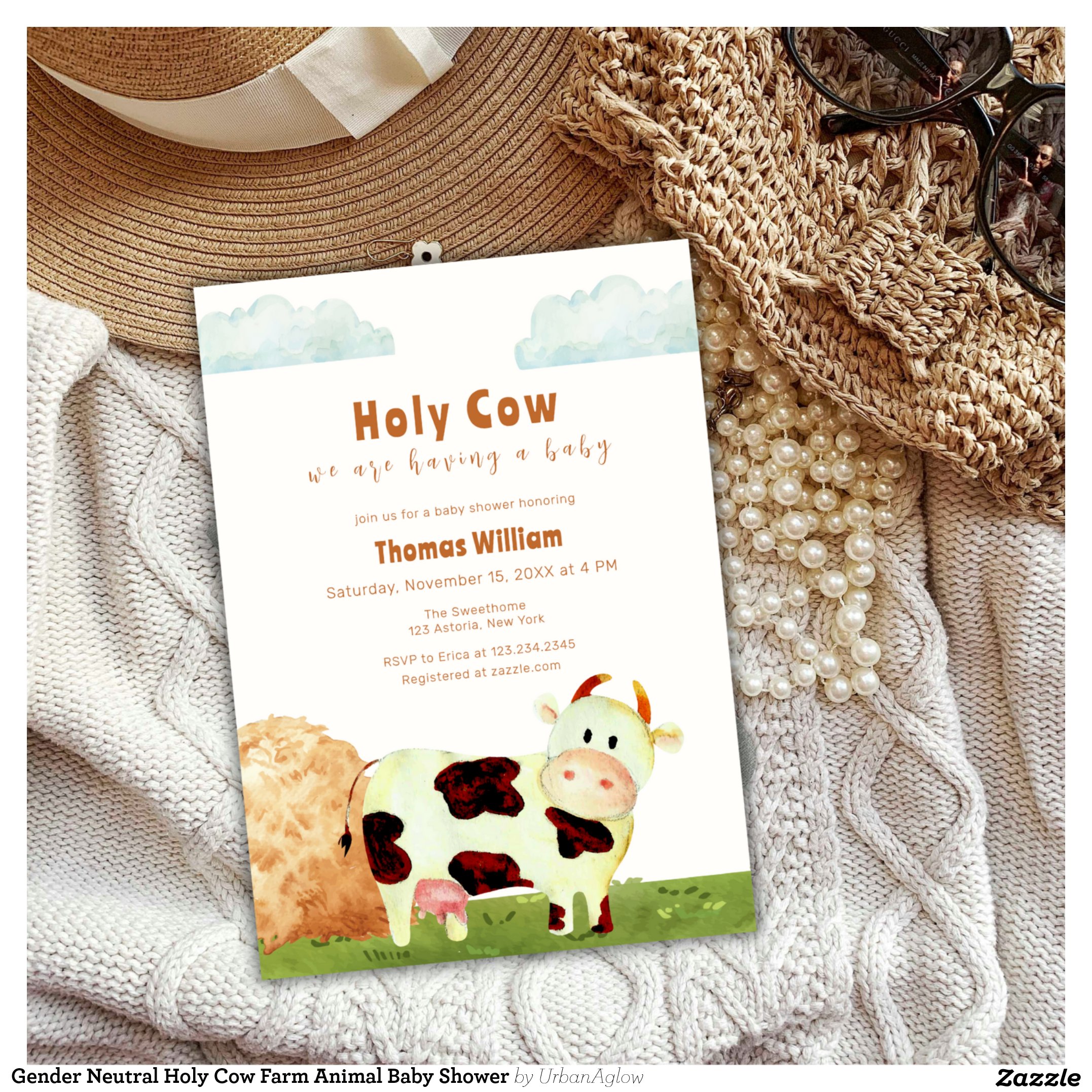 Gender Neutral Holy Cow Farm Animal Baby Shower Invitation