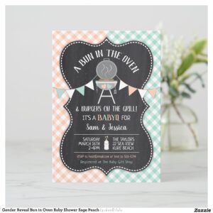 Gender Reveal Bun in Oven Baby Shower Sage Peach Invitation