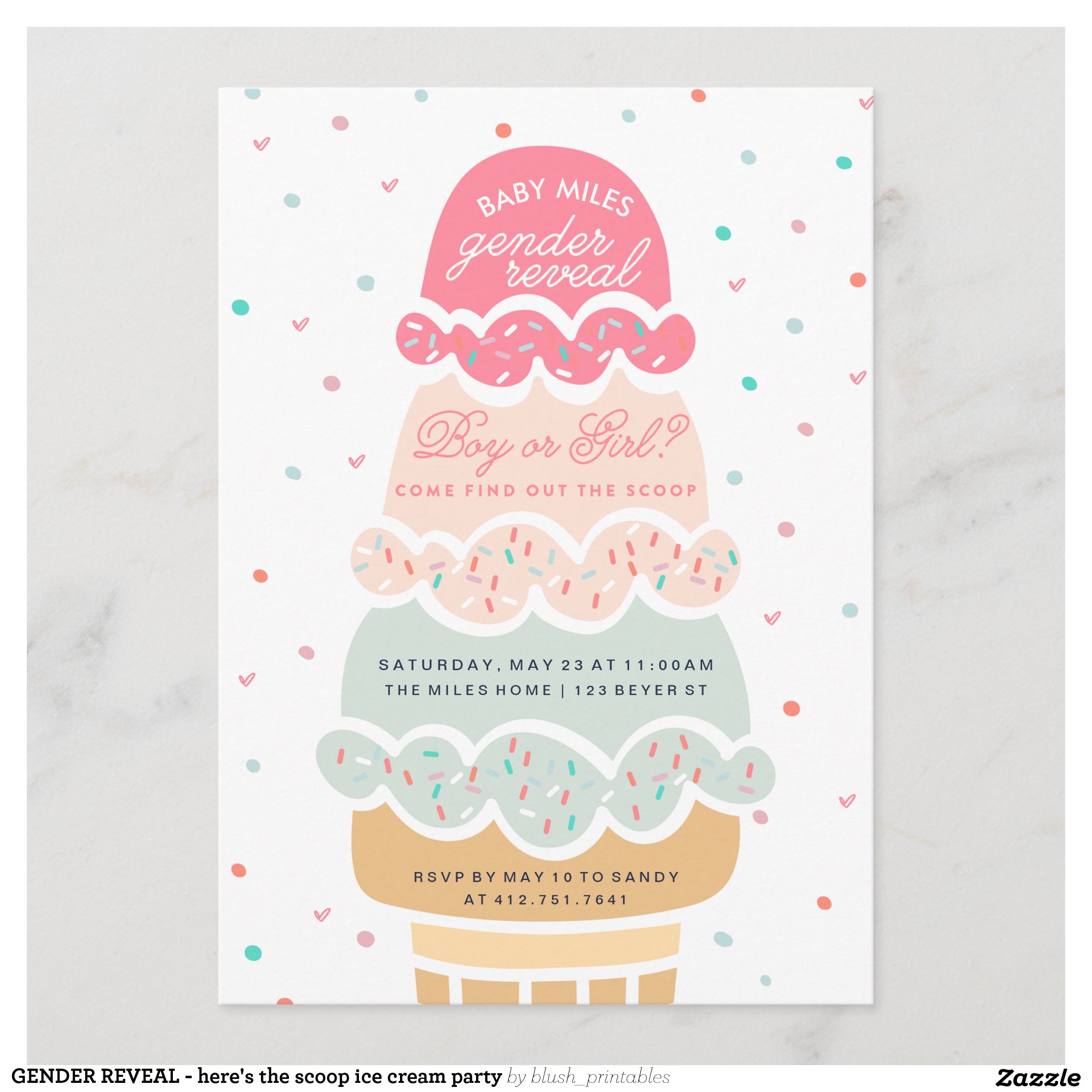 GENDER REVEAL - here's the scoop ice cream party Invitation