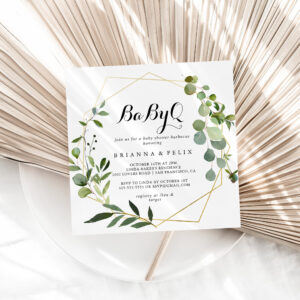 Geometric Gold Tropical BabyQ Baby Shower Barbecue Invitation