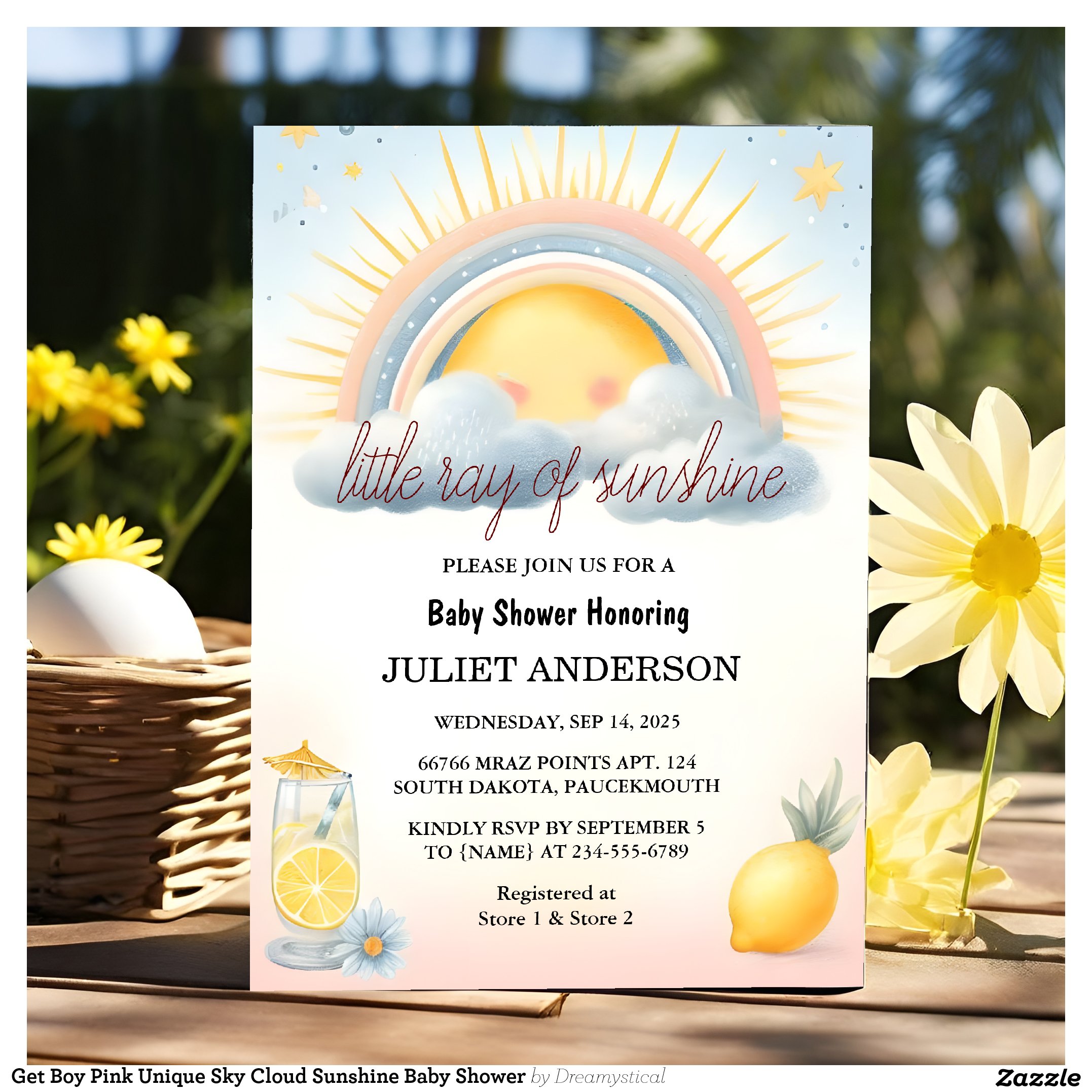 Get Boy Pink Unique Sky Cloud Sunshine Baby Shower Invitation