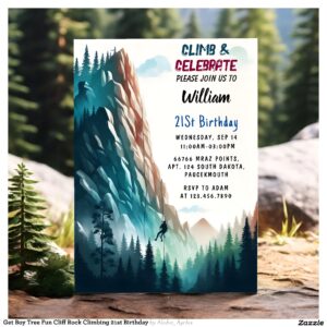 Get Boy Tree Fun Cliff Rock Climbing 21st Birthday Invitation