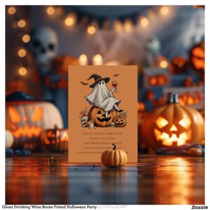 Ghost Drinking Wine Booze Friend Halloween Party Invitation