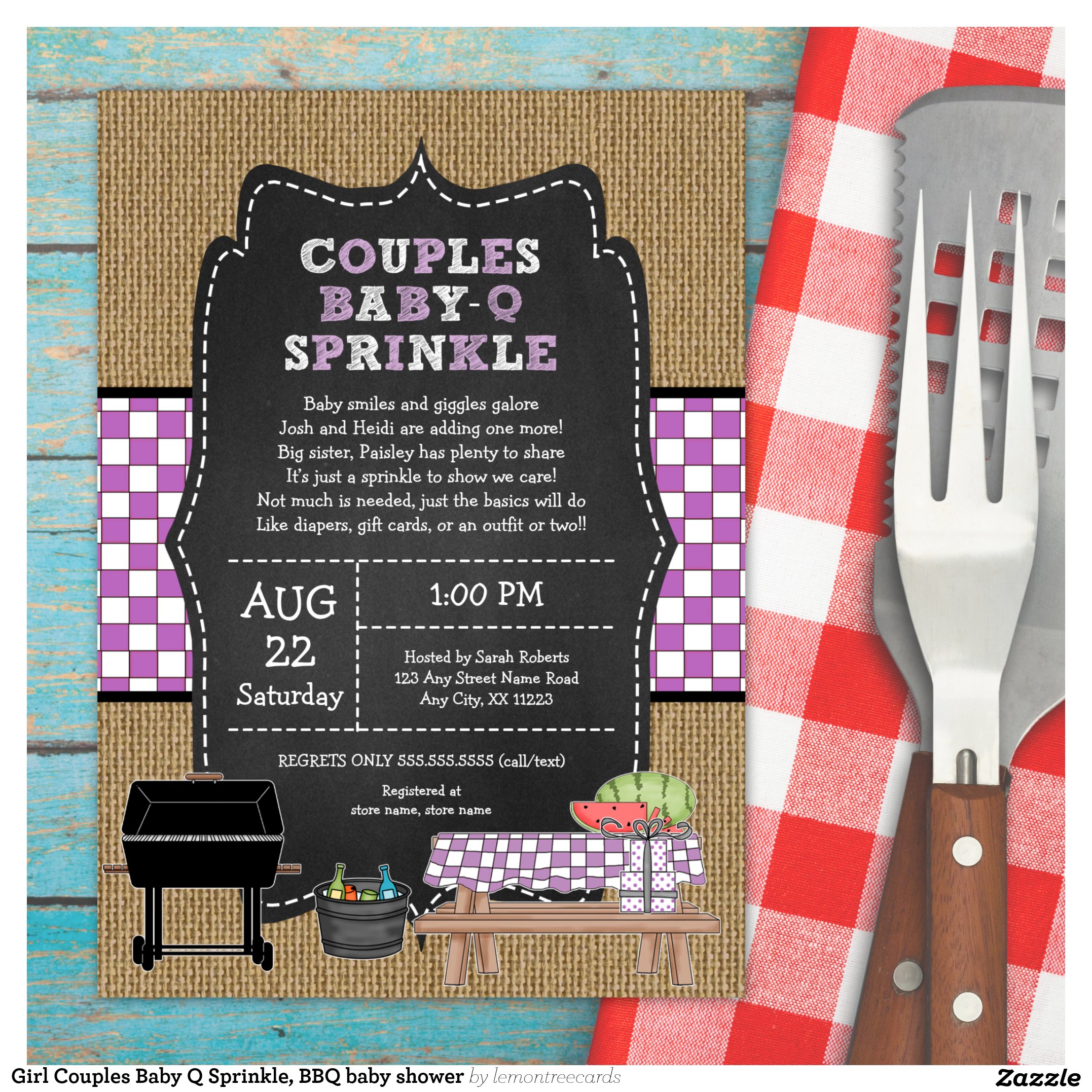 Girl Couples Baby Q Sprinkle, BBQ baby shower Invitation