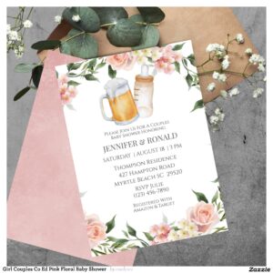 Girl Couples Co Ed Pink Floral Baby Shower Invitation