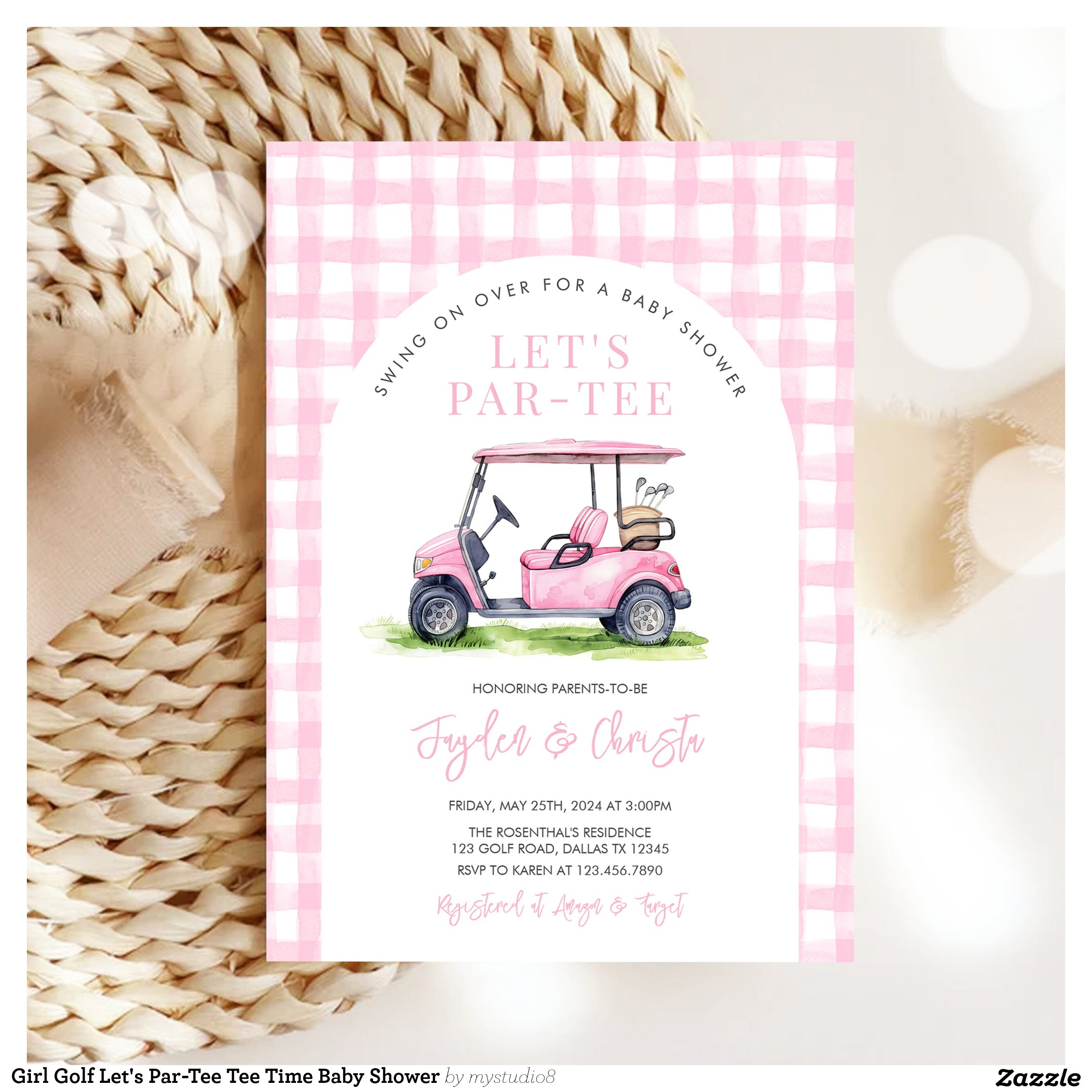 Girl Golf Let's Par-Tee Tee Time Baby Shower Invitation