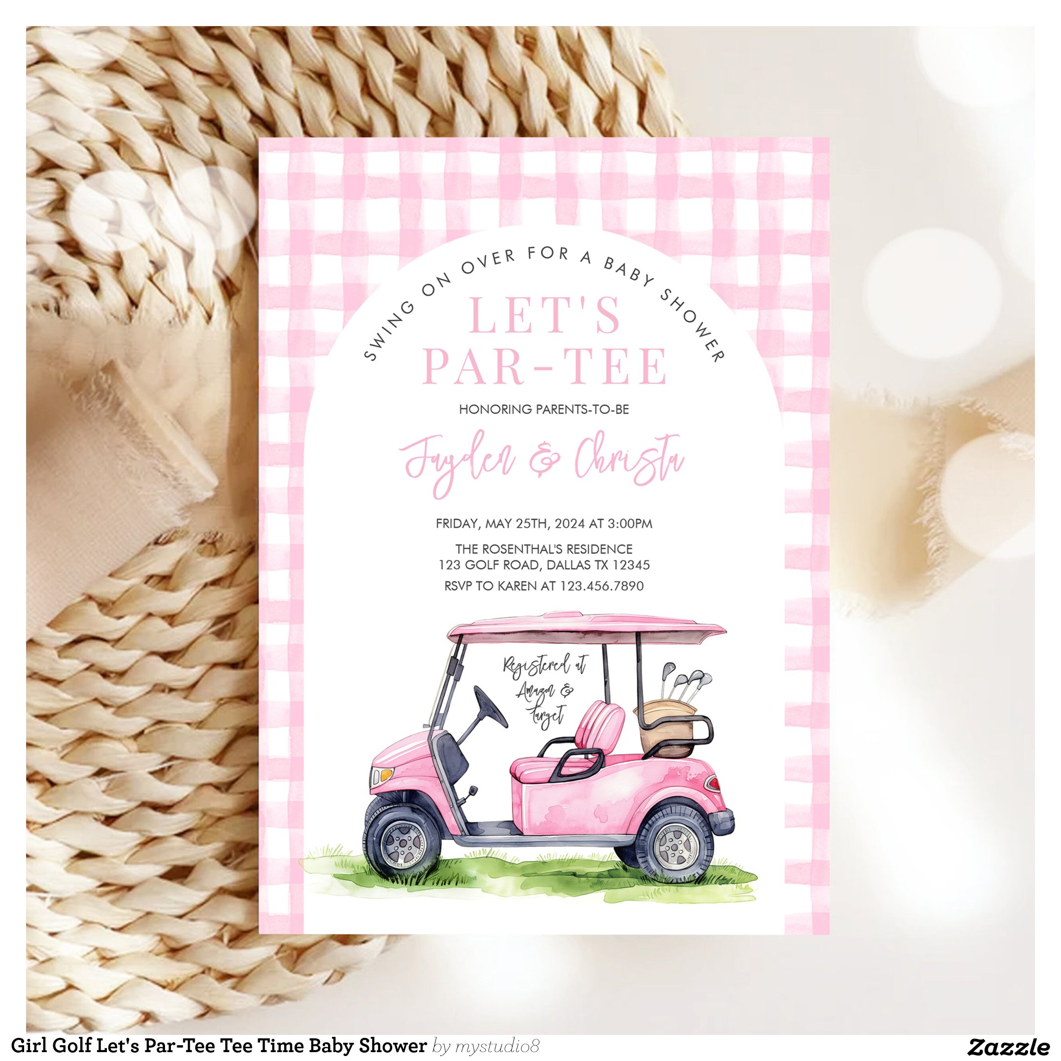 Girl Golf Let's Par-Tee Tee Time Baby Shower Invitation