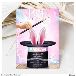 Girl Magician Show Birthday Invitation