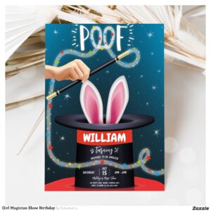 Girl Magician Show Birthday Invitation
