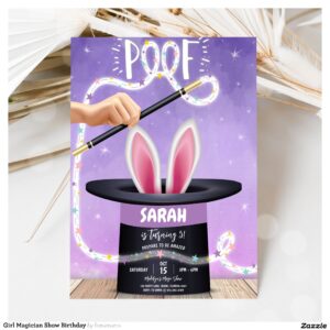 Girl Magician Show Birthday Invitation