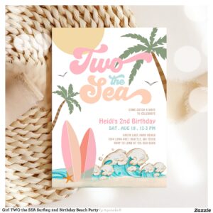 Girl TWO the SEA Surfing 2nd Birthday Beach Party Invitation