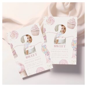 Girls' Pink Two Sweet Candy Ice Cream 2nd Birthday Invitation