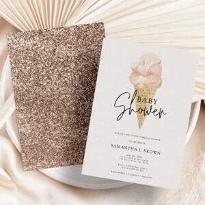 Glitter Chic Watercolor Ice Cream Baby Shower Invitation