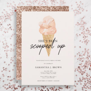 Glitter Chic Watercolor Ice Cream Bridal Shower Invitation