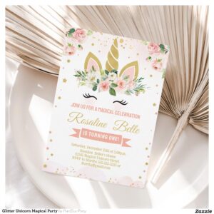 Glitter Unicorn Magical Party Invitation