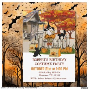 Gnome On Fence Fall Birthday Halloween Party Invitation