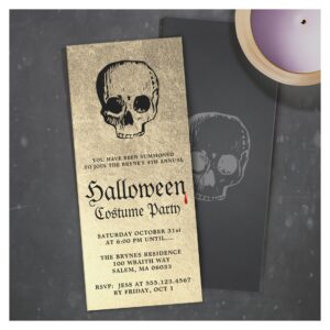 Gold Adult Halloween Party Skull Invitation