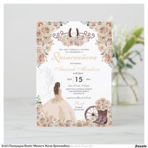 Gold Champagne Rustic Western Horse Quincea?era Invitation