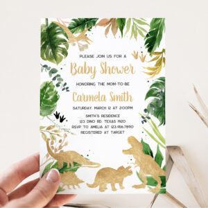 Gold Dinosaur Baby Shower Invitation