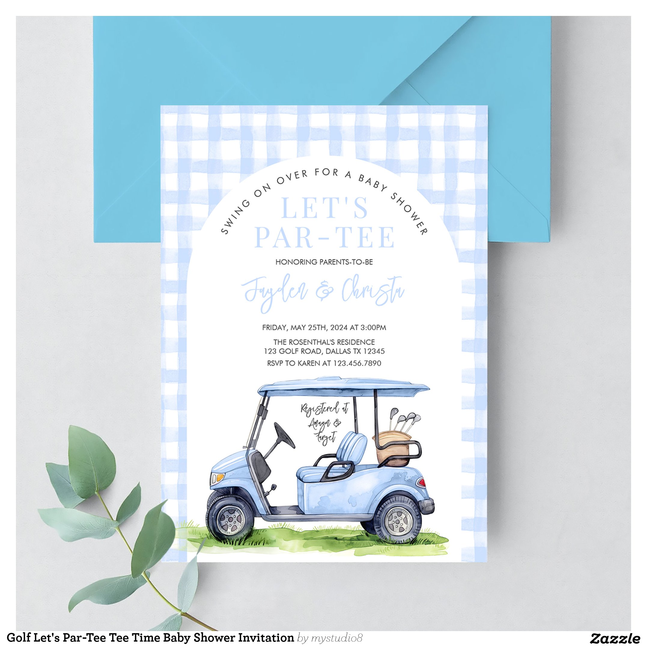 Golf Let's Par-Tee Tee Time Baby Shower Invitation