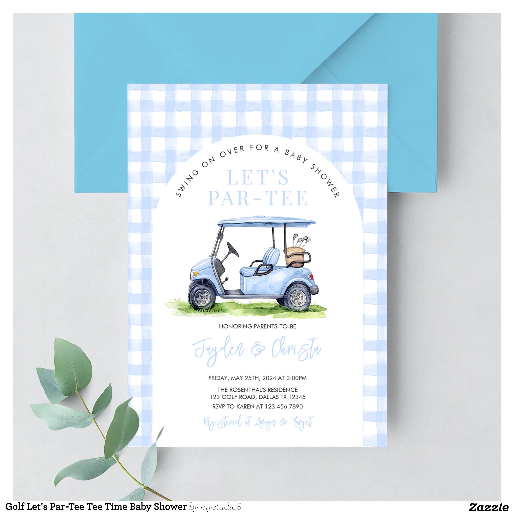 Golf Let's Par-Tee Tee Time Baby Shower Invitation