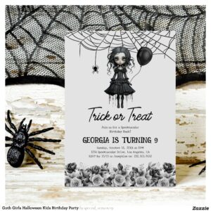 Goth Girls Halloween Kids Birthday Party Invitation