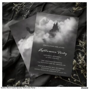 Gothic Black Castle Spooky Halloween Party Invitation
