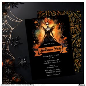 Gothic Eerie Faerie Leaves Halloween Party Invitation