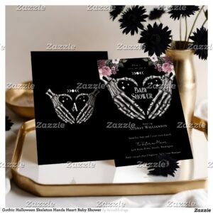 Gothic Halloween Skeleton Hands Heart Baby Shower Invitation