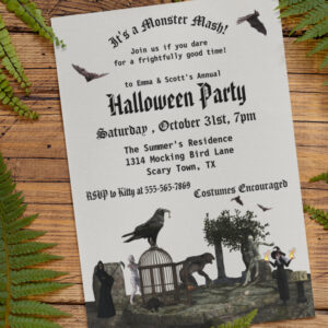 Gothic Monster Mash Halloween Witch Werewolf Mummy Invitation