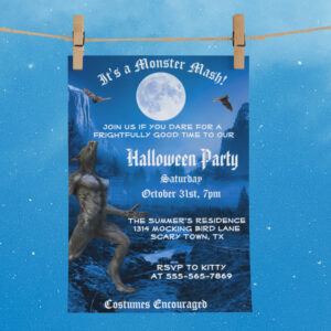 Gothic Monster Mash Werewolf Halloween Party Invitation