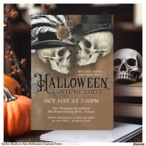 Gothic Skulls in Hats Halloween Costume Party Invitation